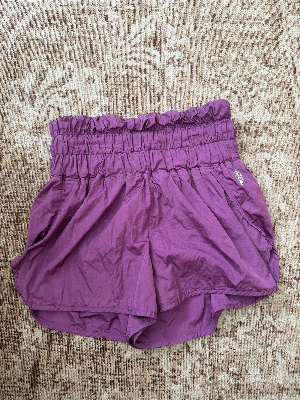 Free People Purple Smocked Waist Athletic Shorts